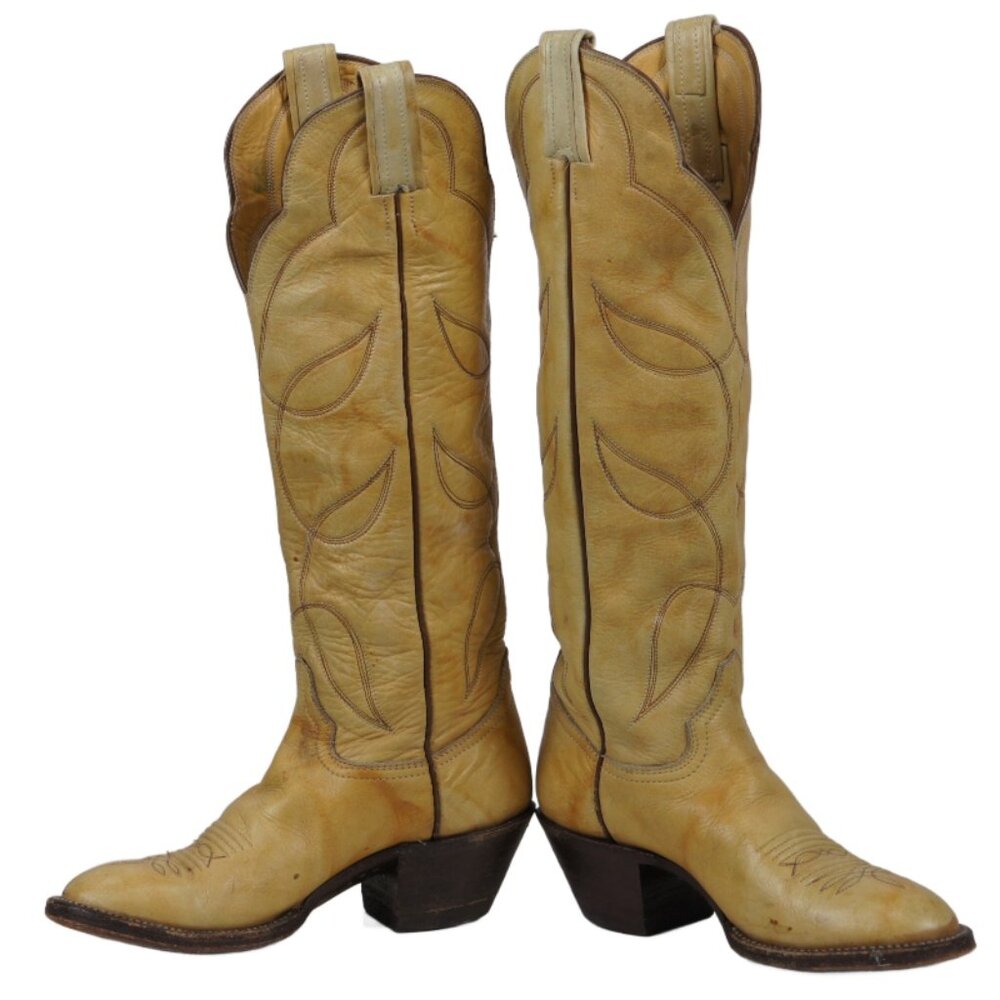 Hondo Pale Yellow Cowboy Western Buckaroo Boots Knee High 17-Inch Tall Women 6 B